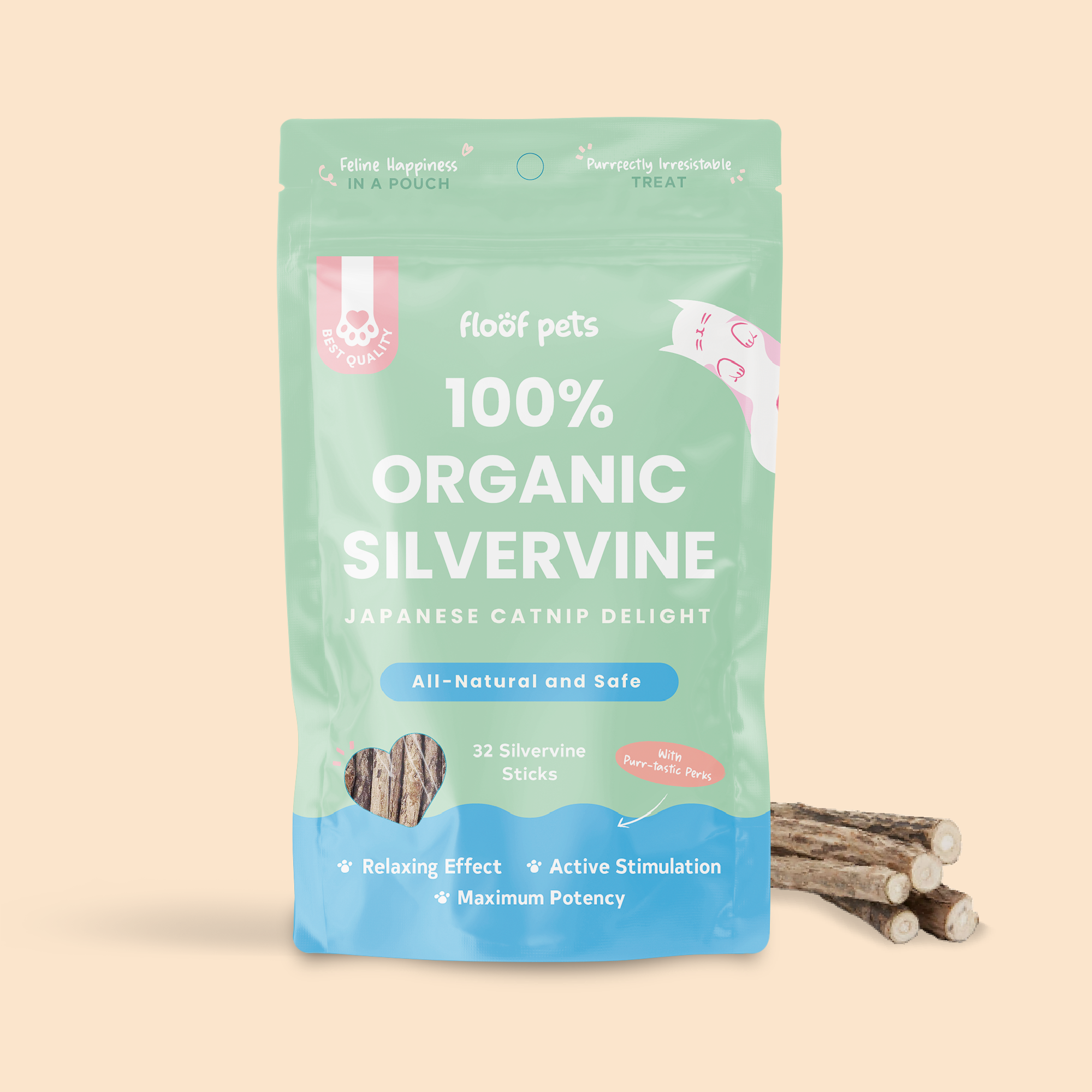 100 Organic Silvervine 32 Sticks Floof Pets