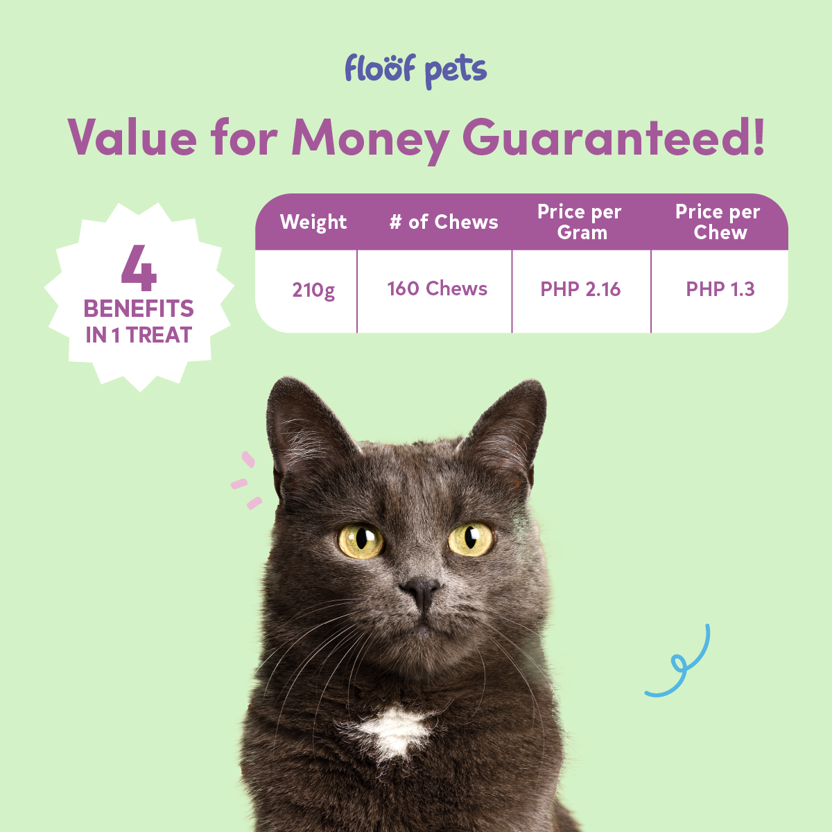 Floof Pets Cat Calming Bites 160 Chews (210g) Treat Snack Supplements for Stress & Anxiety Relief