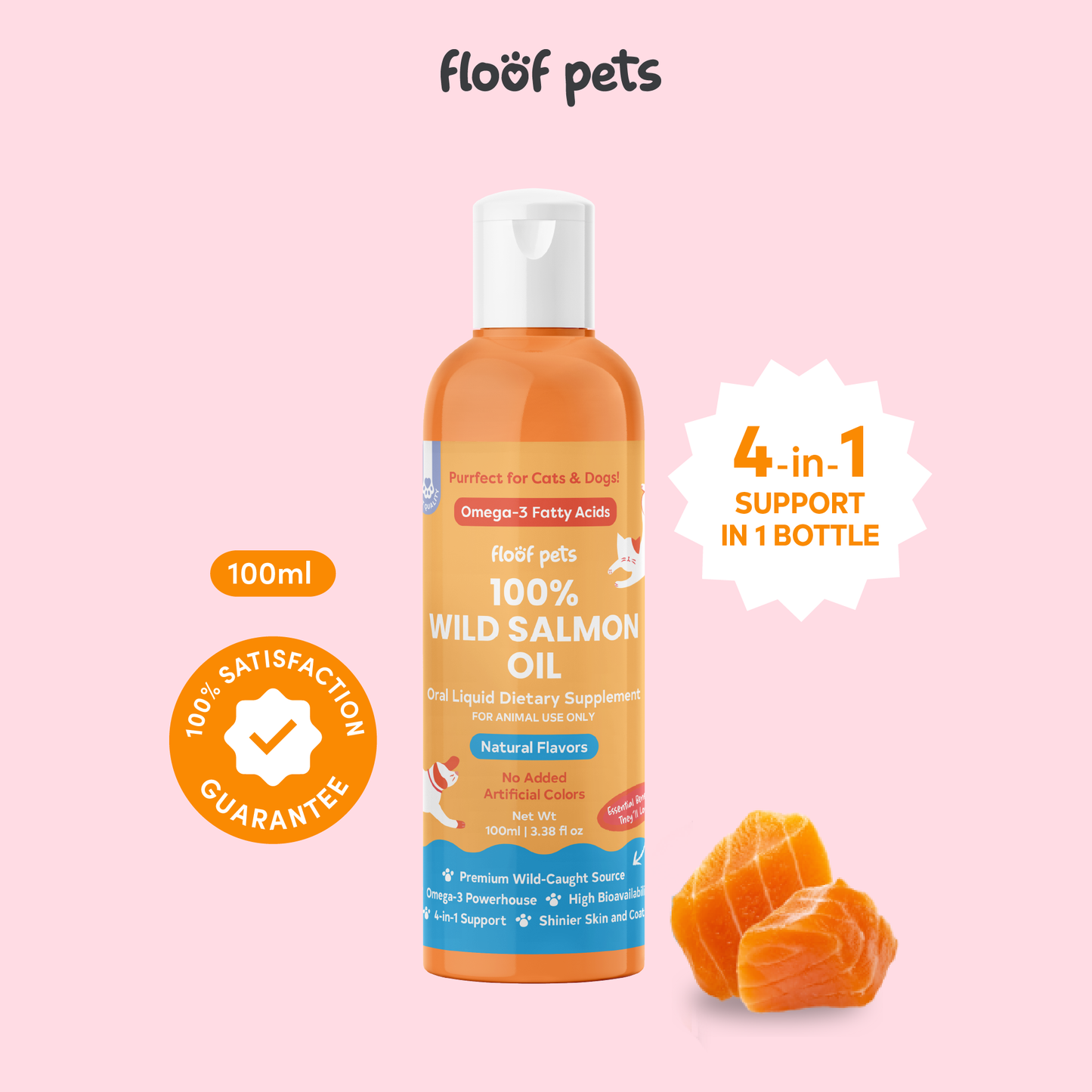 Floof Pets 100% Wild Salmon Oil for Dogs & Cats | Rich in Omega-3, EPA Fatty Acids & DHA