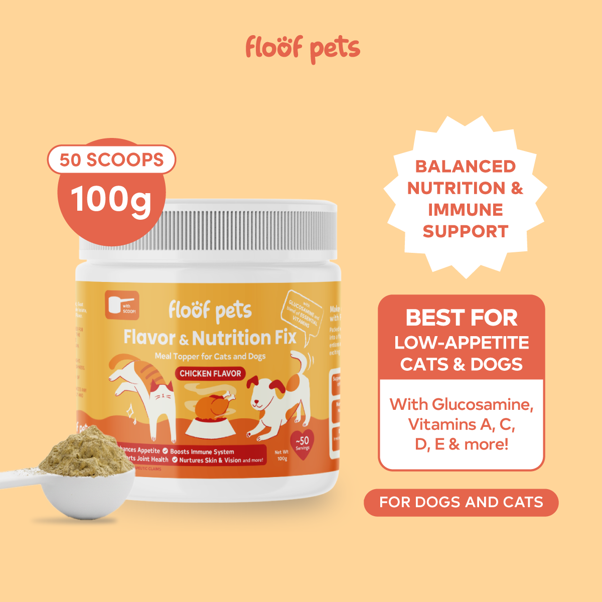 Floof Pets Flavor and Nutrition Fix Meal Topper - Chicken Flavor Boosts Appetite, Energy & Daily Wellness