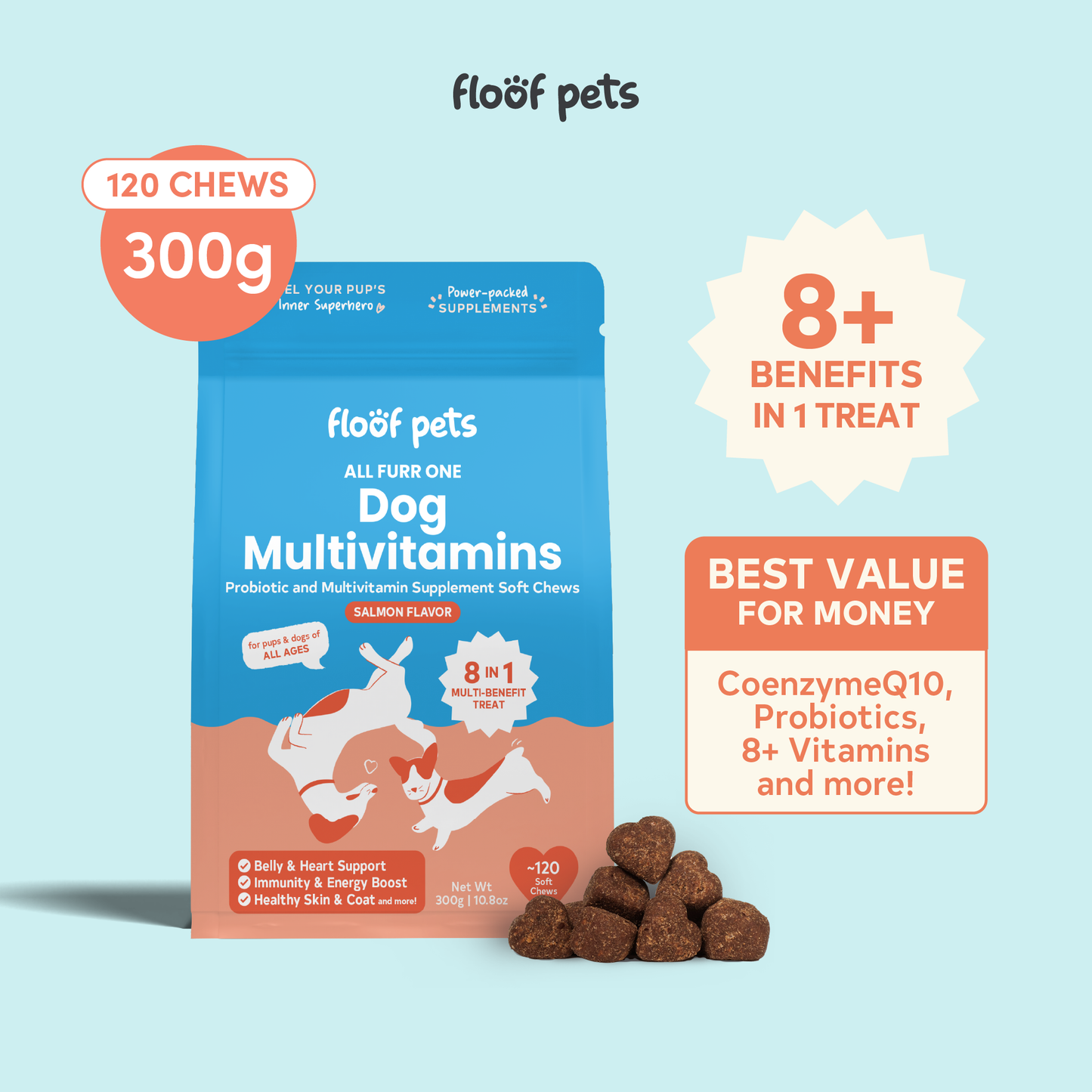 Floof Pets 8-in-1 Dog Multivitamins Pet Supplement Treat Snacks for Complete Health