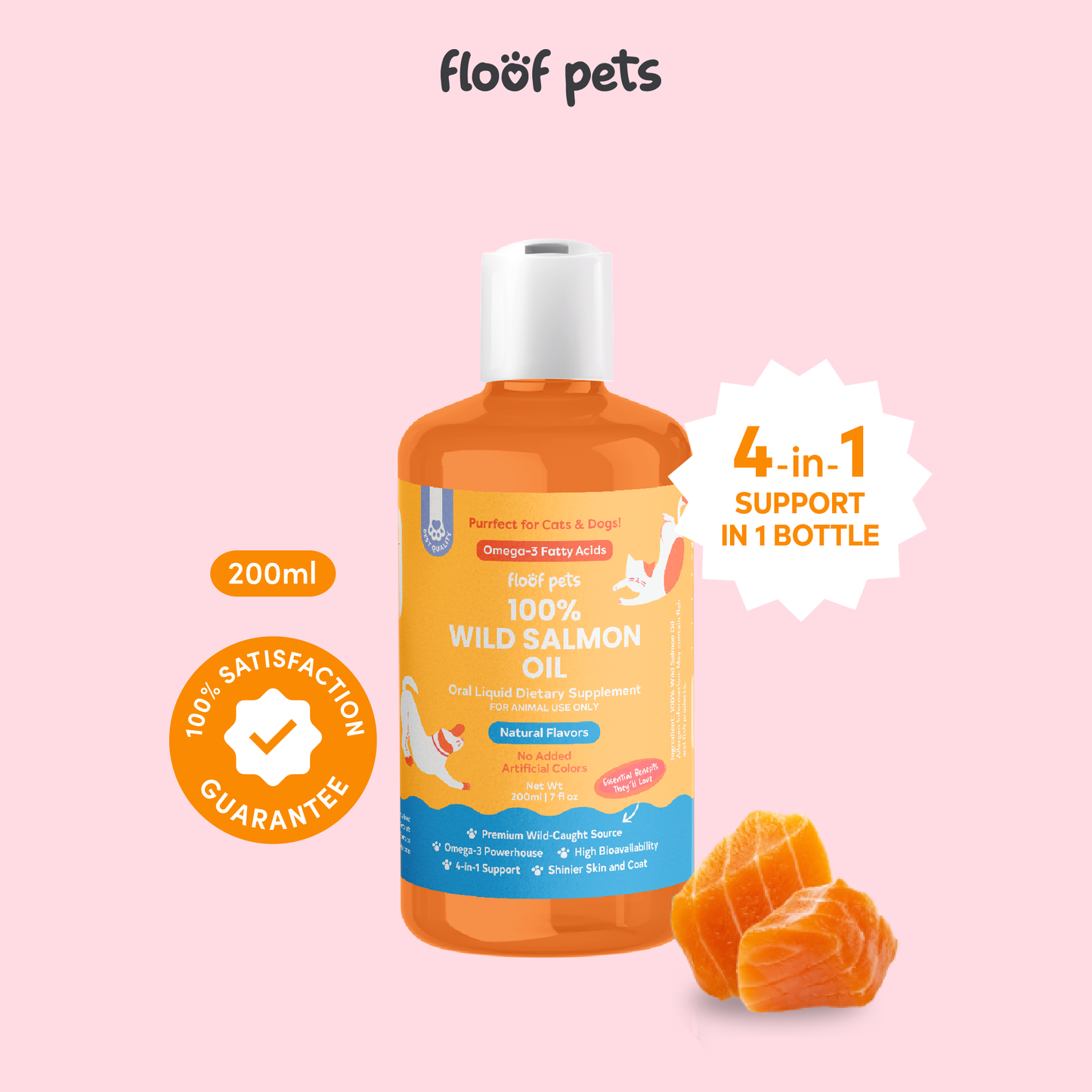 Floof Pets 100% Wild Salmon Oil for Dogs & Cats | Rich in Omega-3, EPA Fatty Acids & DHA