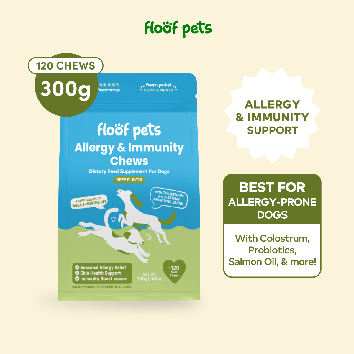 Floof Pets 4-in-1 Allergy & Immunity Treat Snack Supplements for Allergies and Immunity Relief