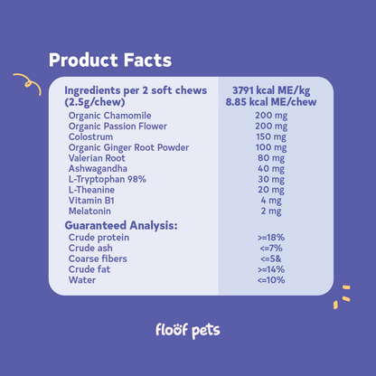 Floof Pets Dog Calming Bites 120 Chews (300g) Treat Snack Supplements for Stress & Anxiety Relief