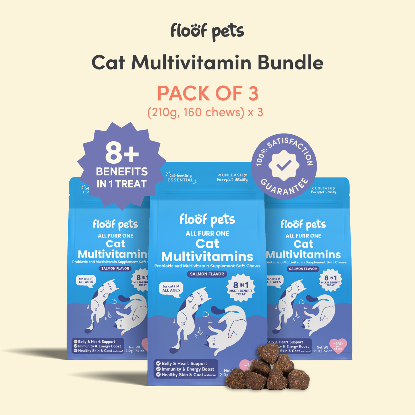 Floof Pets 8-in-1 Cat Multivitamins Pet Supplement Treat Snacks for Complete Health
